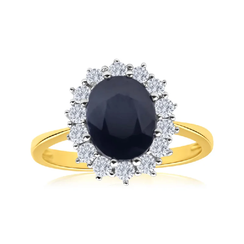 Bold druzy rings-9ct Yellow Gold 2.5 Carat Natural Sapphire + Zirconia Ring