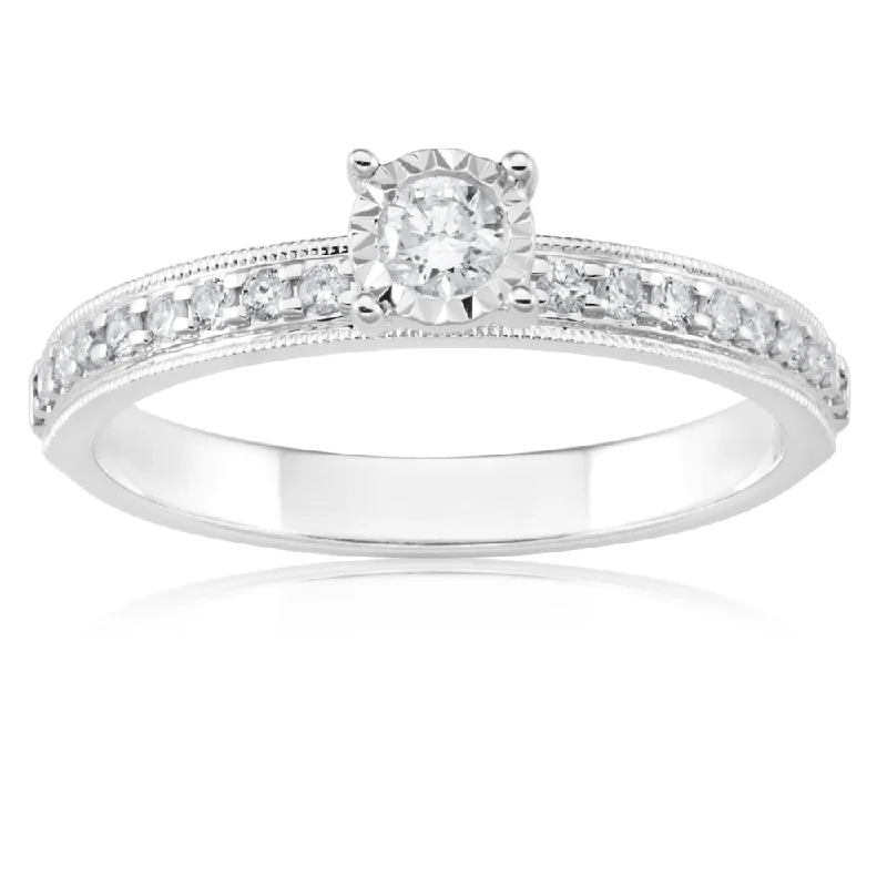 Spinel rings-9ct White Gold Solitaire Ring with 1/3 Carat of Diamonds