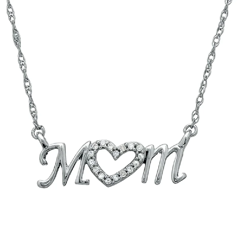 Wool thread necklaces-Diamond Heart Mom Pendant 10k White Gold Women's Necklace