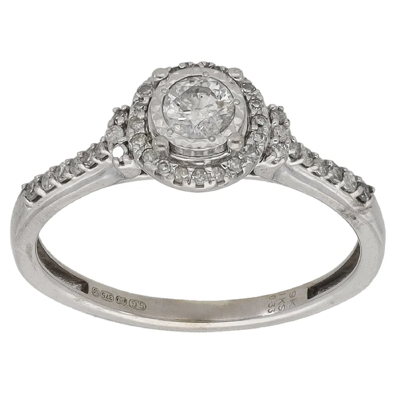 Charming rings-9ct White Gold 0.33ct Diamond Halo Ring Size O