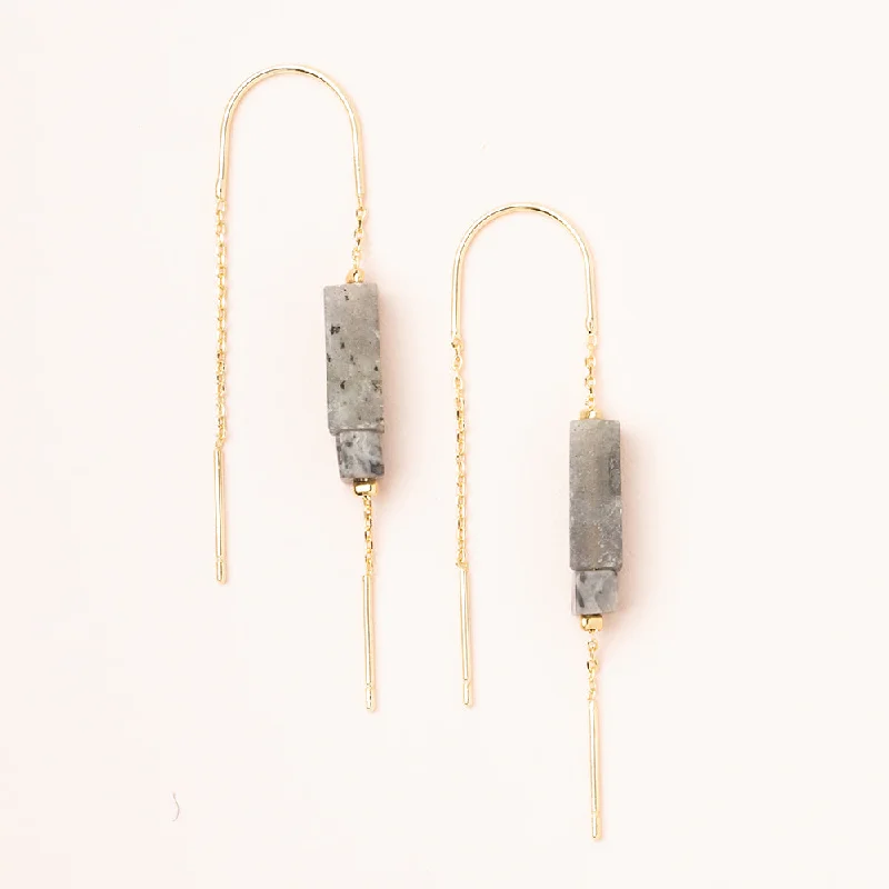 Surf theme earrings-Rectangle Stone Earring - Labradorite/Black/Gold