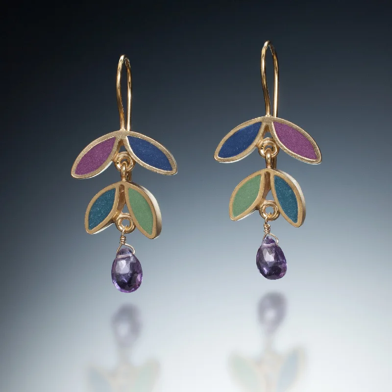 Vivid gem earrings-Four Leaf Earrings (gold)