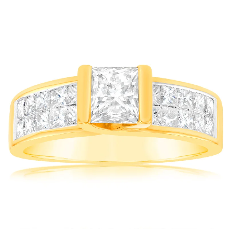 Vivid diamond rings-18ct Yellow Gold 'Princess Celia' Ring With 2 Carats Of Diamonds