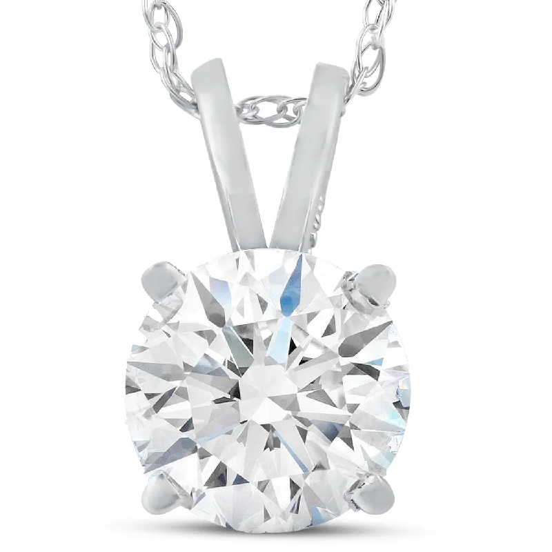 Large gem necklaces-3Ct 9mm Moissanite Solitaire Pendant 14k White Gold Womens Necklace