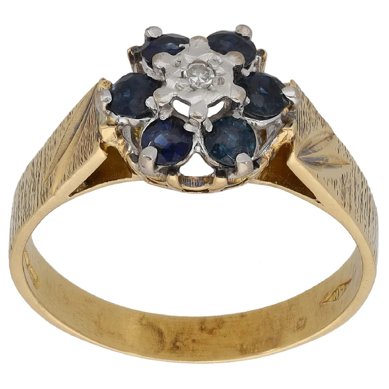 Deer motif rings-18ct Gold 0.02ct Diamond & Sapphire Cluster Ring Size N