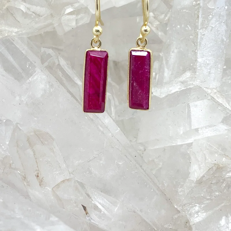 Twisted cord earrings-Gold Plated Sterling Silver Ruby Earrings $70