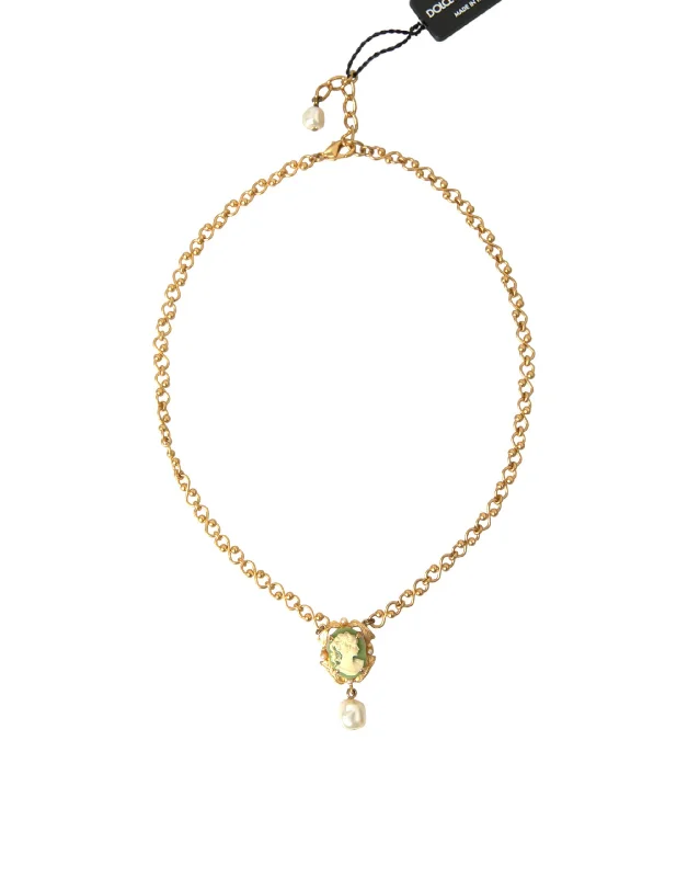 Clear-line necklaces-Dolce & Gabbana  Brass Chain ivory Pendant Charm Women's Necklace