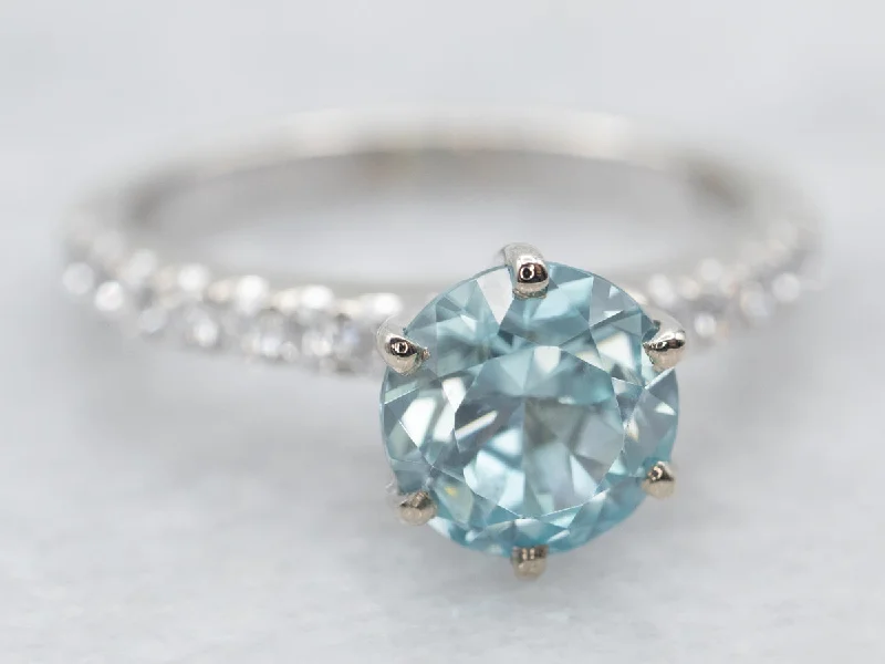 Hand-polished rings-Modern Gold Blue Zircon Ring with Diamond Accents