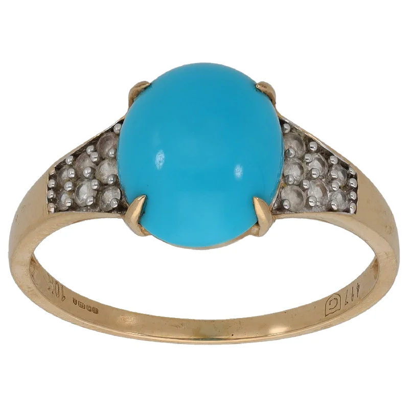 Charming rings-9ct Gold Turquoise & Imitation Gems Dress/Cocktail Ring Size S