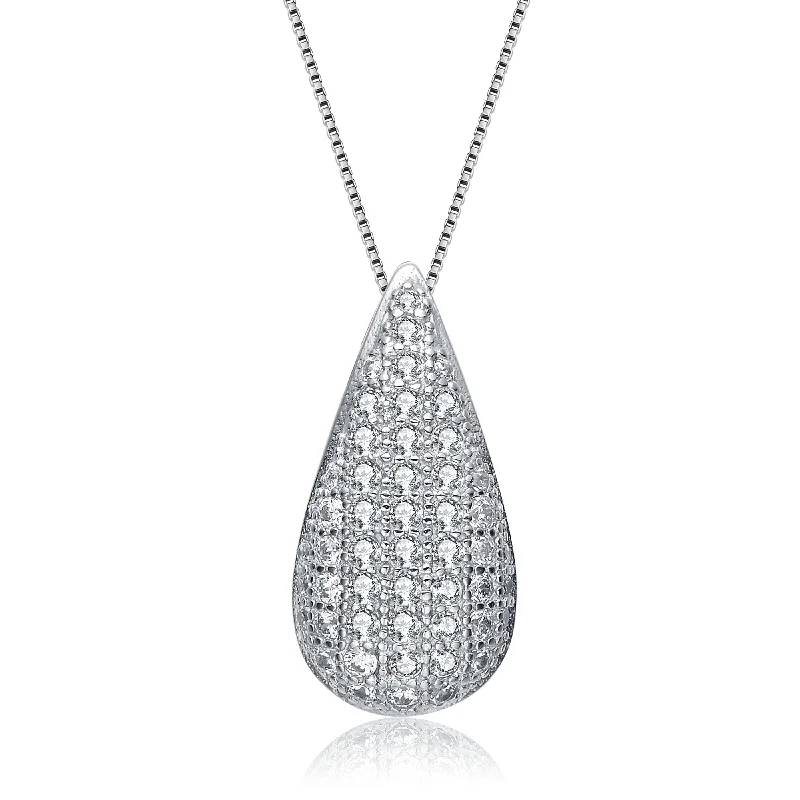 Offset design necklaces-Sterling Silver Small White Cubic Zirconia Teardrop Pendant