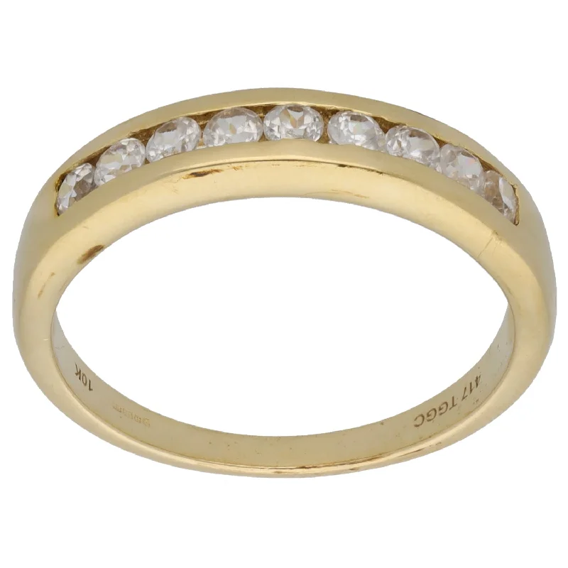 Wave style rings-9ct Gold Zircon Half Eternity Ring Size R