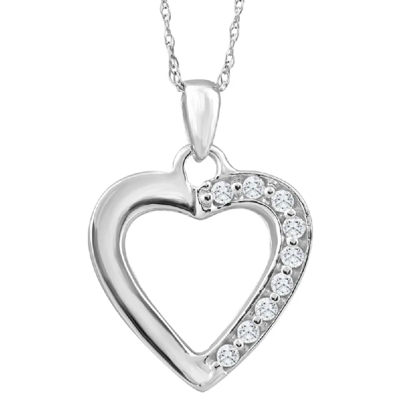 Vine weave necklaces-10K White Gold 1/10Ct TW Diamond Small Heart Pendant Necklace 1" Tall