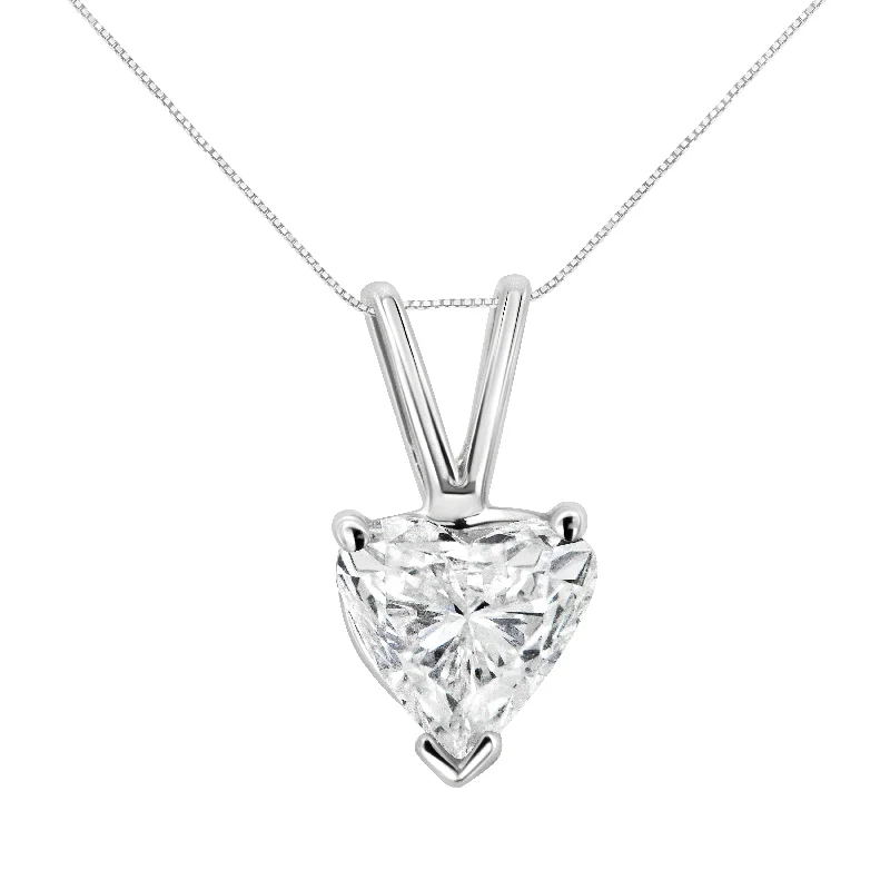 Loop knot necklaces-14K White Gold 3-Prong Set Heart Shaped Solitaire Lab Grown Diamond 18" Pendant Necklace