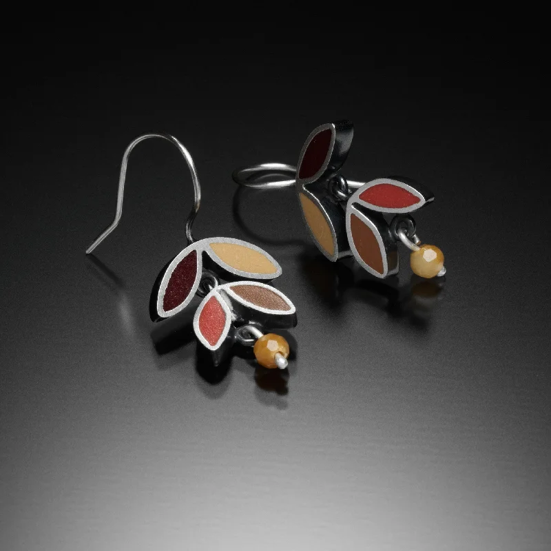 Thin hoop earrings-Four Leaf Earrings (red)