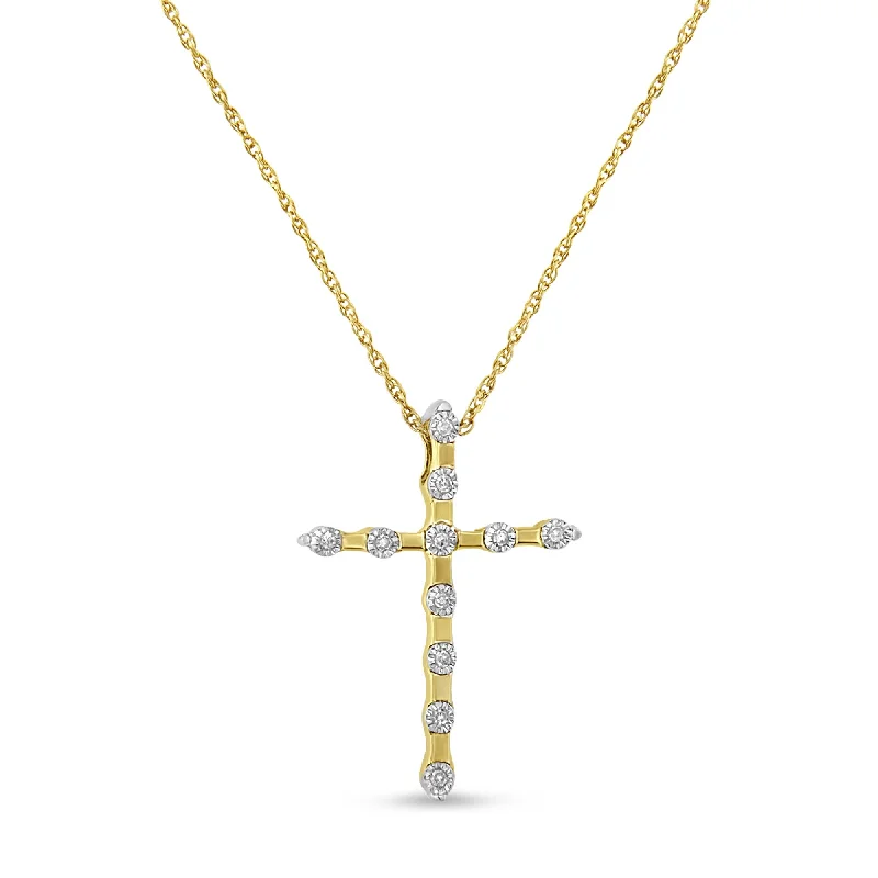 Warm wood necklaces-10K Yellow Gold Plated .925 Sterling Silver Miracle Set Diamond Accent Cross 18" Pendant Necklace