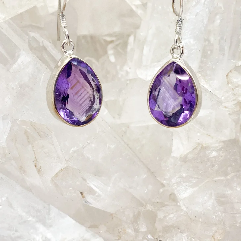 Silk fringe earrings-Faceted Amethyst Sterling Silver Earrings $120