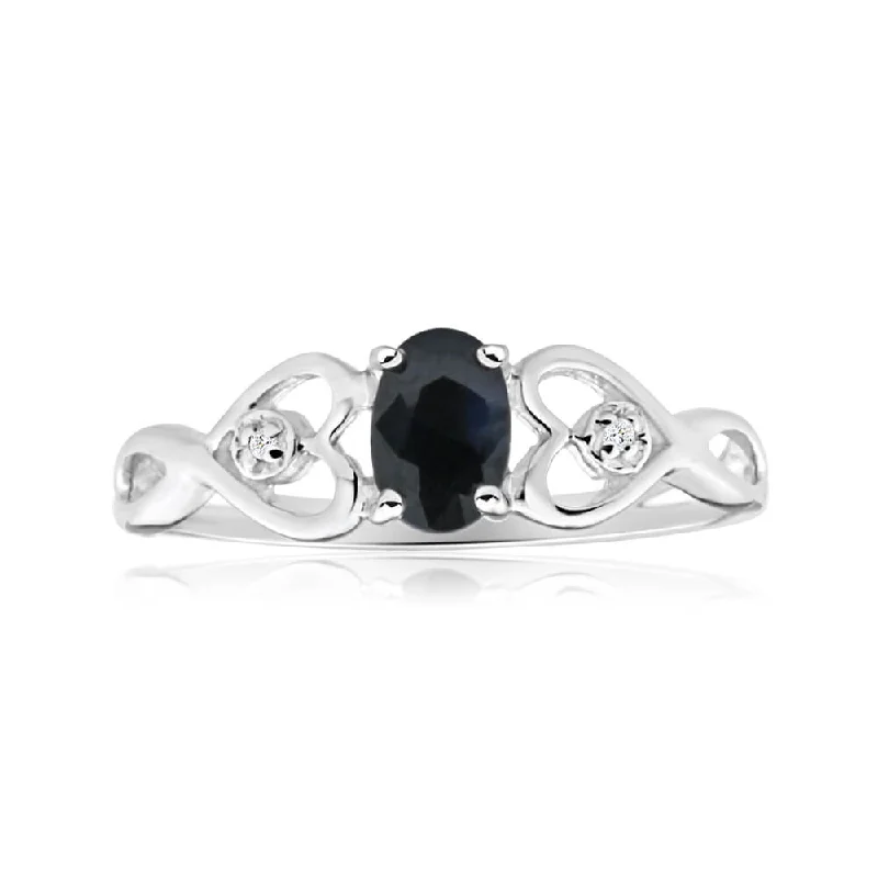 Large stone rings-9ct Charming White Gold Diamond + Natural Sapphire Ring