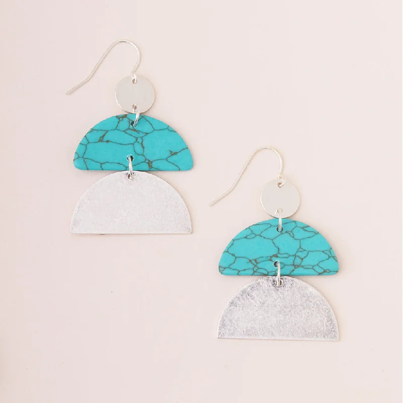 Loop knot earrings-Stone Half Moon Earring - Turquoise/Silver