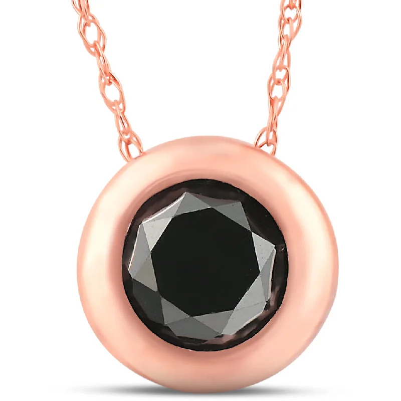 Raised disc necklaces-1ct Treated Black Diamond Bezel Solitaire Pendant 14K Rose Gold