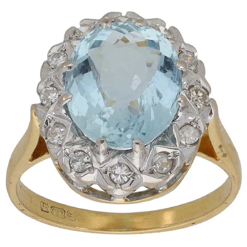 Fused metal rings-18ct Gold Aquamarine & 0.18ct Diamond Dress/Cocktail Ring Size L