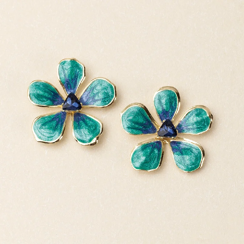 Lunar glow earrings-Sparkle & Shine Lg Enamel Flower Earring - Sea Green/Gold