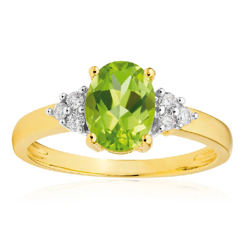 Light accent rings-9ct Alluring Yellow Gold Diamond + Peridot Ring