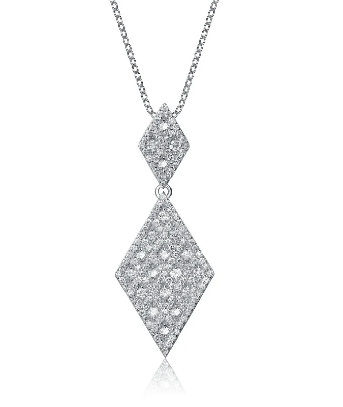 Bold druzy necklaces-Gv C.z. Sterling Silver Rhodium Plated Diamond Shape Drop Pendant