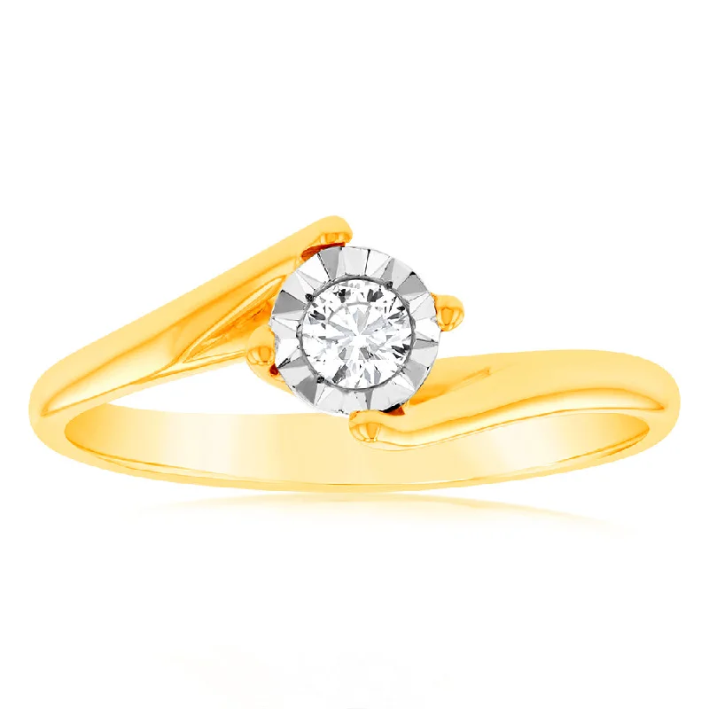 Tri-metal rings-Luminesce Lab Grown 1/10 Carat Diamond 4 Claw Ring in 9ct Yellow Gold