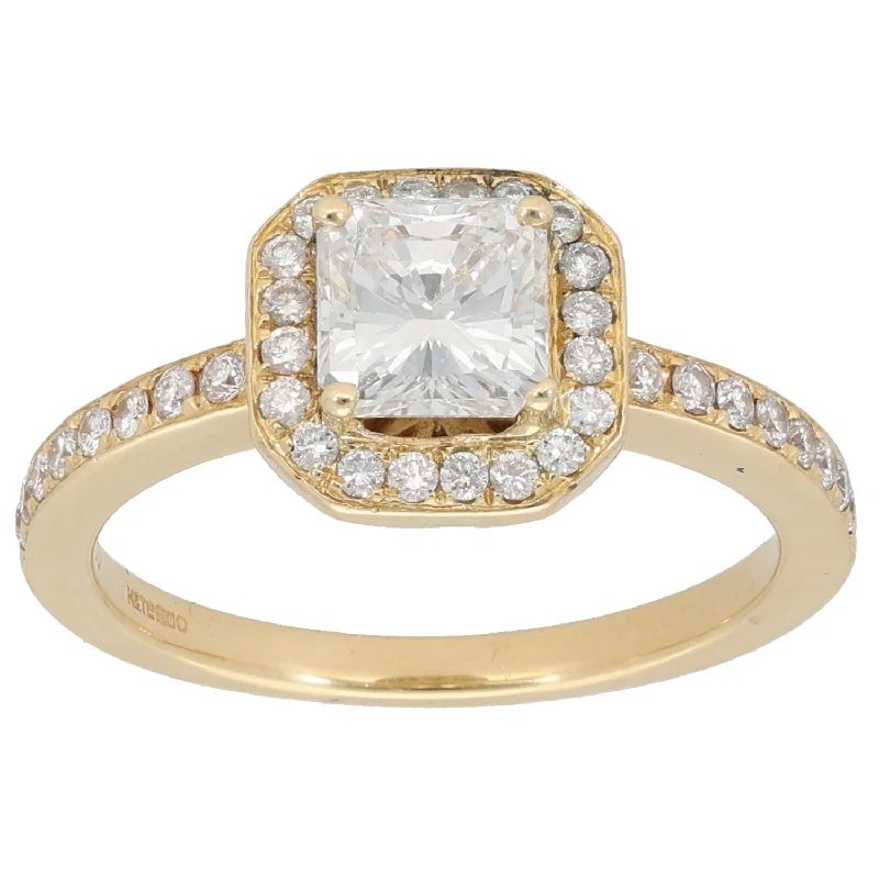 Bead line rings-18ct Gold 1.59ct Diamond Halo Ring Size N