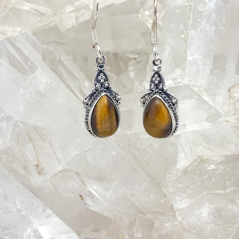 Thin hoop earrings-Tiger Eye Sterling Silver Earrings $70