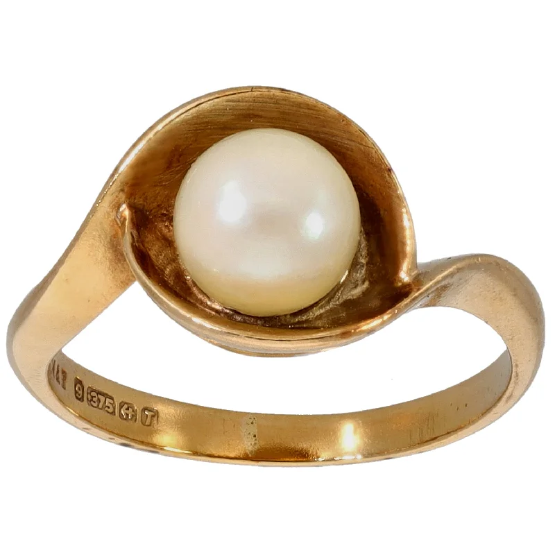 Wide band rings-9ct Gold Cultured Pearl Dress/Cocktail Ring Size N