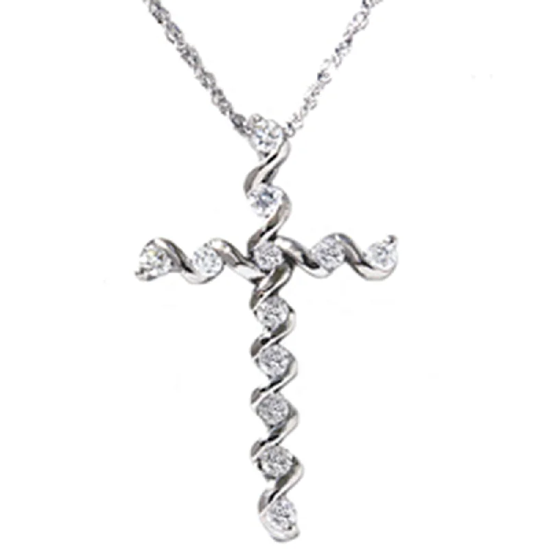 Gem weave necklaces-1/4ct Round Curve Fancy Diamond Cross Pendant 14K White Gold