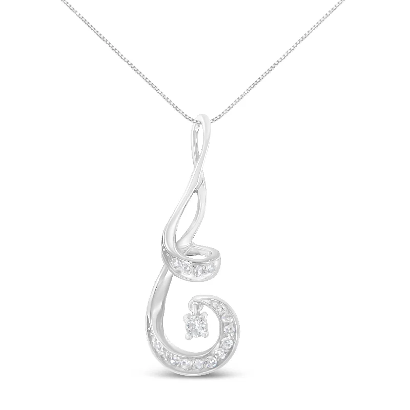 Astro sign necklaces-Espira 10K White Gold 1/5 Cttw Brilliant-Cut Diamond Sparkling Spiral 18" Pendant Necklace