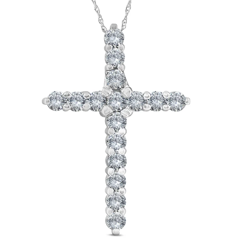 Clear-line necklaces-1 3/4 Ct Diamond Cross Pendant 10k White Gold 1 1/3" Tall