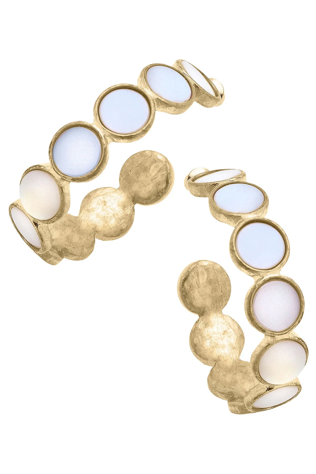 Wave drop earrings-Bethany Disc Mother of Pearl Hoop Earrings in Worn Gold