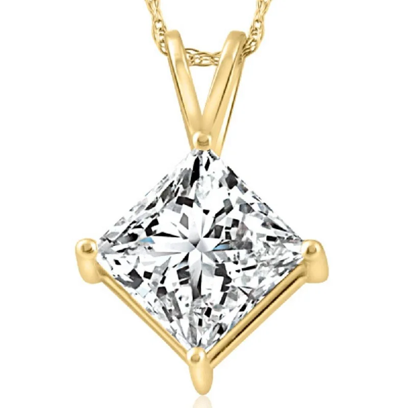 Spinel necklaces-3.19Ct Certified Princess Cut Diamond Pendant 14k Yellow Gold Lab Grown