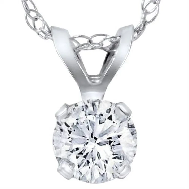 Fern design necklaces-3/4ct Lab Created Diamond Round Solitaire Pendant 14K White Gold