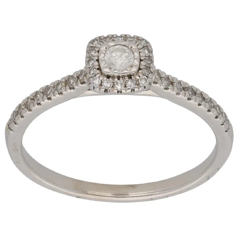 Thin stack rings-9ct White Gold 0.25ct Diamond Halo Ring Size P