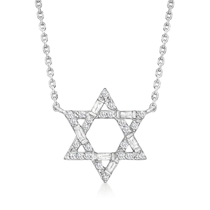 Surf wave necklaces-Ross-Simons Diamond Star Of David Necklace in Sterling Silver