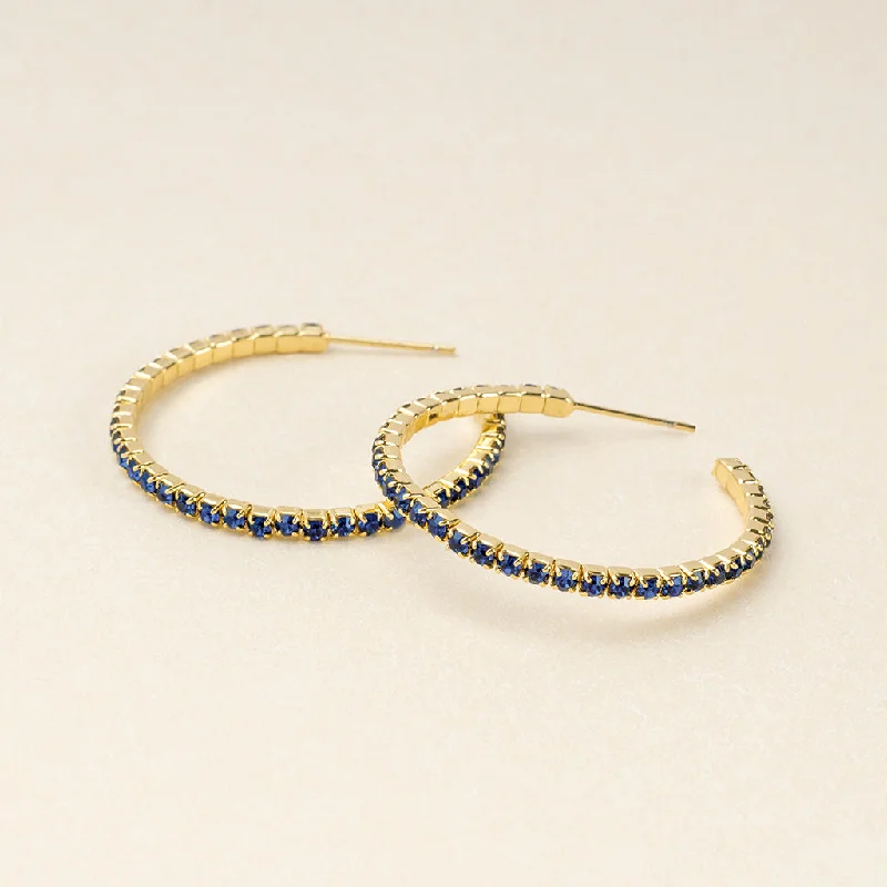 Wave shape earrings-Sparkle & Shine Sm Rhinestone Hoop Earring - Montana Blue/Gold