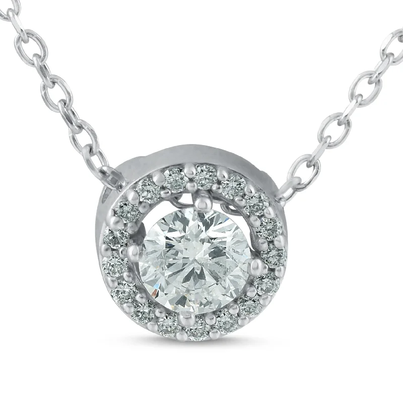 Wave pattern necklaces-1/3ct Genuine Round Solitaire Halo Diamond Pendant 14k White Gold