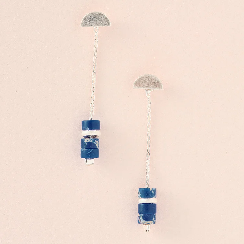 Charming pair earrings-Stone Meteor Thread/Jacket Earring - Lapis/Silver