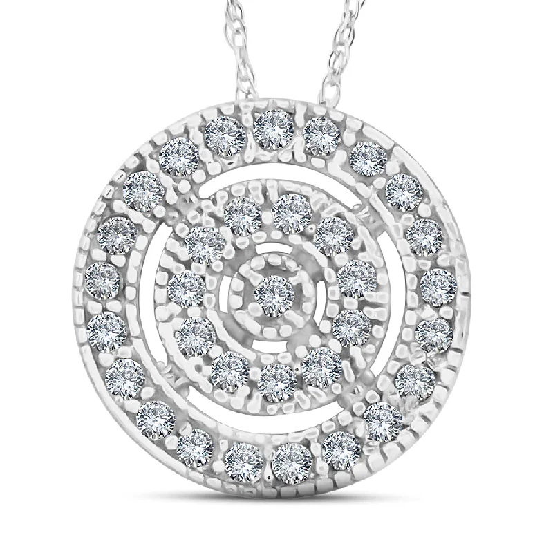 Loop knot necklaces-White Gold 3/8ct Filigree Pave Circle Antique Pendant