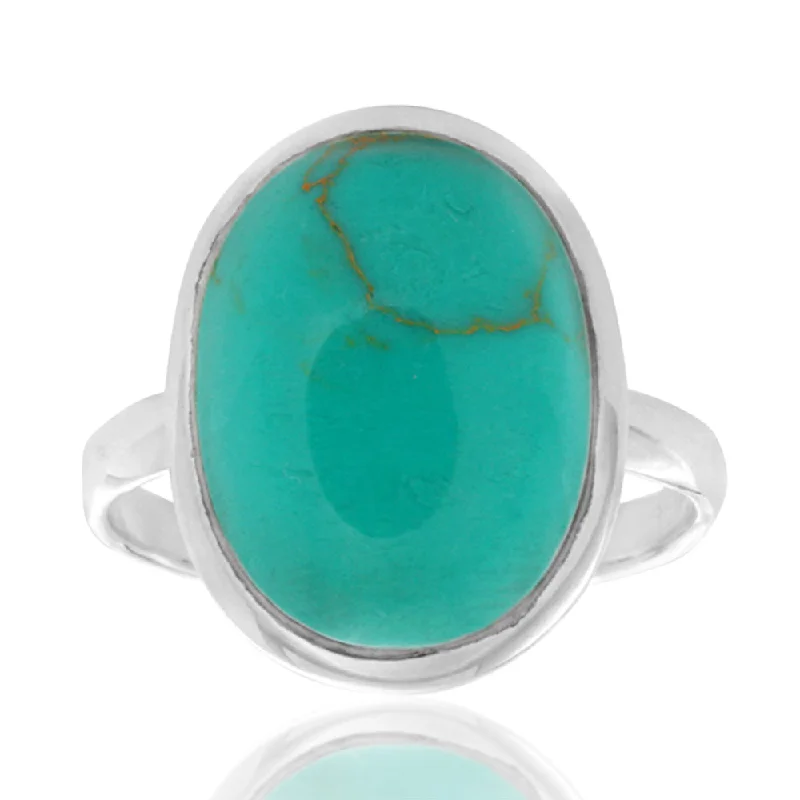 Deer motif rings-Sterling Silver Created Turquoise Large Oval Ring