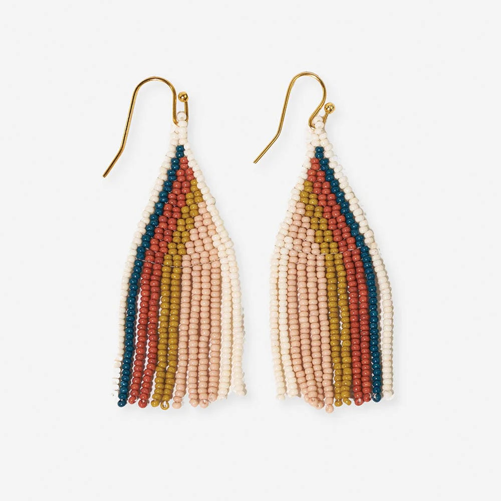 Victorian style earrings-Audrey Striped Petite Beaded Fringe Earrings