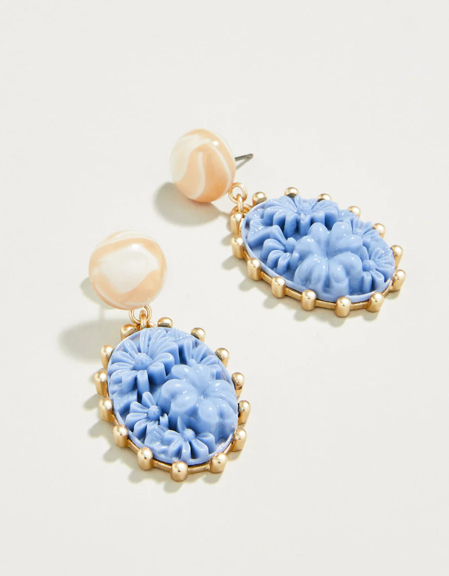 Fern pattern earrings-Floral Cabochon Earrings Blue