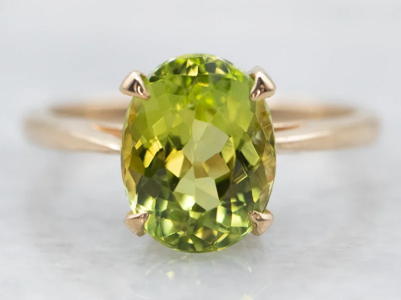 Thin star rings-Lime-Green Tourmaline Solitaire Ring