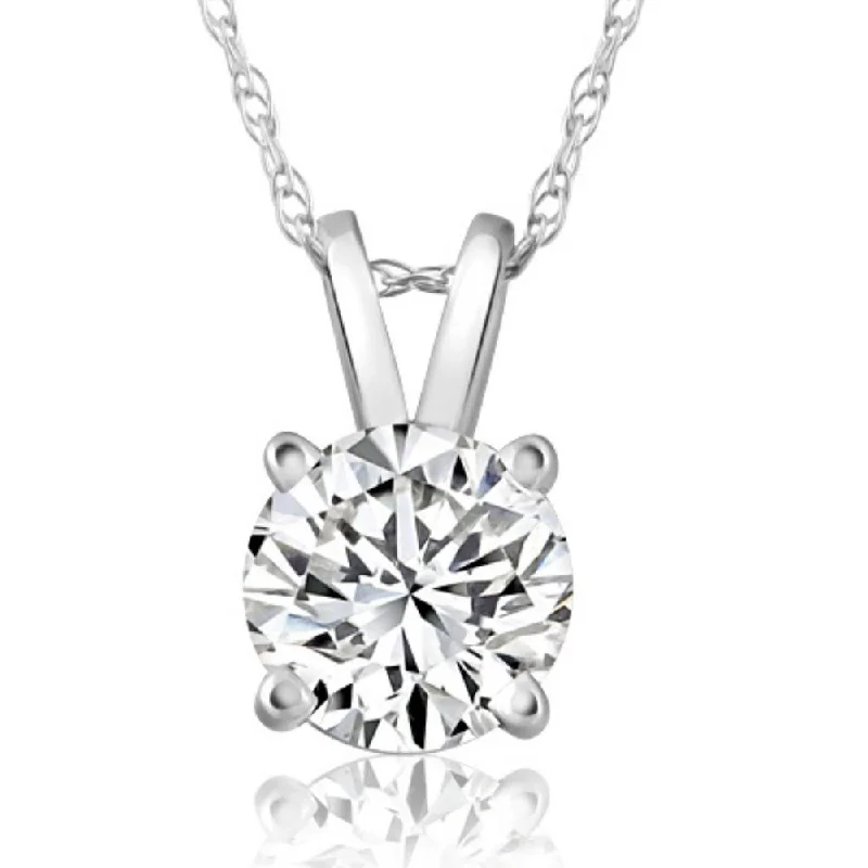 Organic woven necklaces-1ct Round Cut Natural Diamond Solitaire Pendant 14k White Gold