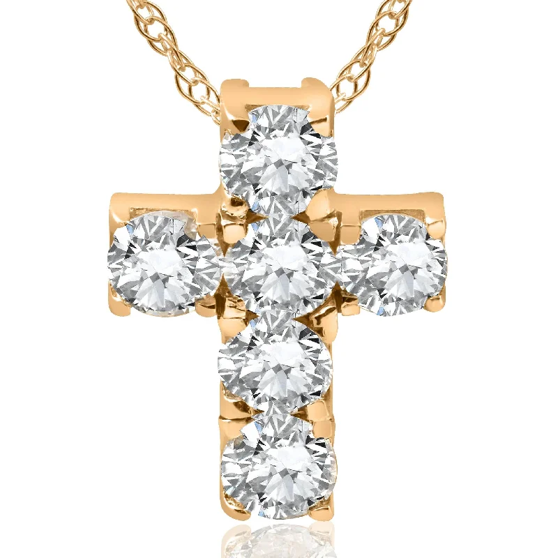 Tie-style necklaces-1ct Diamond Cross Pendant 14K Yellow Gold 1/2" Tall