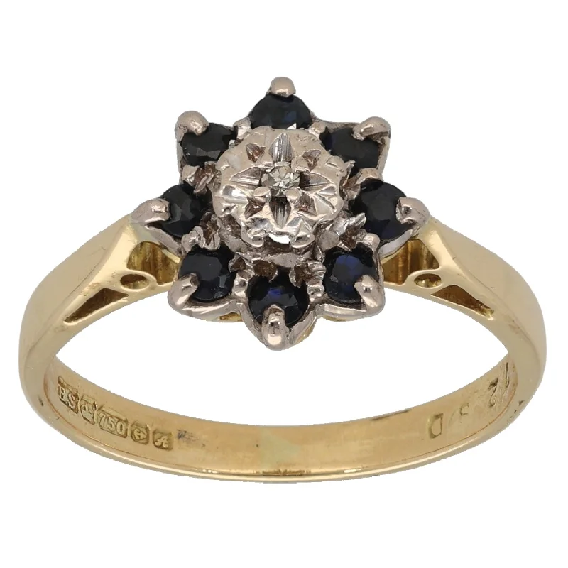 Bare frame rings-18ct Gold 0.01ct Diamond & Sapphire Cluster Ring Size K